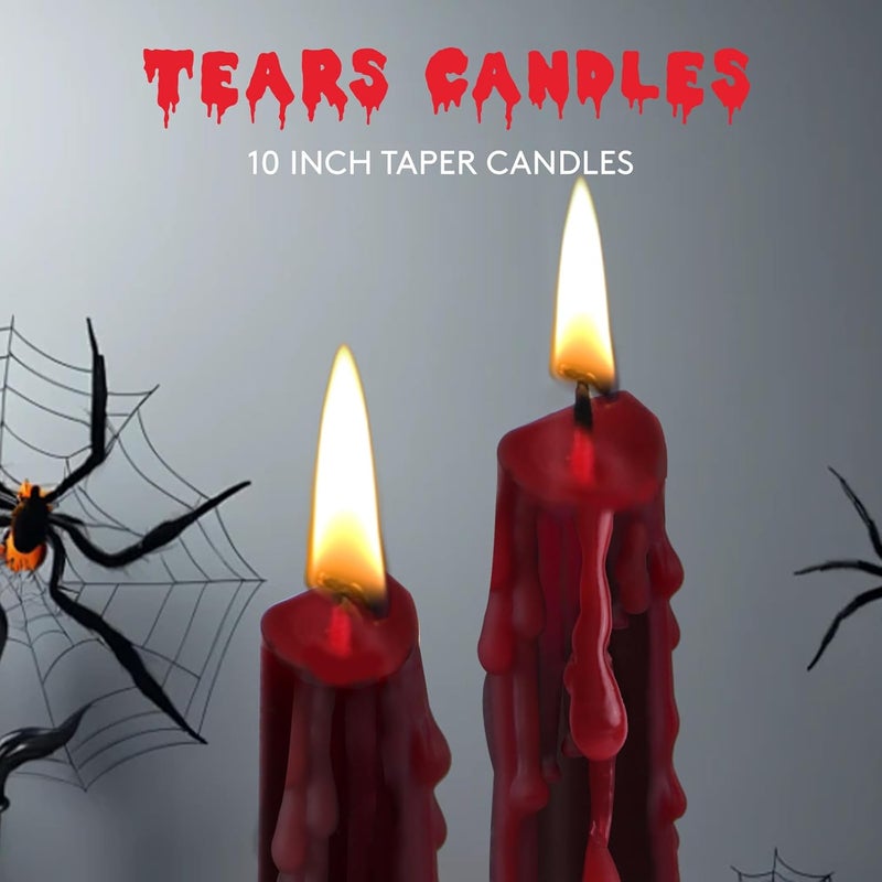 SOUNDVALUE 6 Pack Vampire Tears Taper Candles, 10 inch Tall Bleeding Candles, Unscented Black Tapered Candlesticks, Spooky Blood Drip Candles Set for Halloween Party Gothic Home Decorations - Image 3